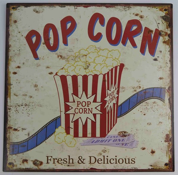 Blechschild Popcorn 30x30